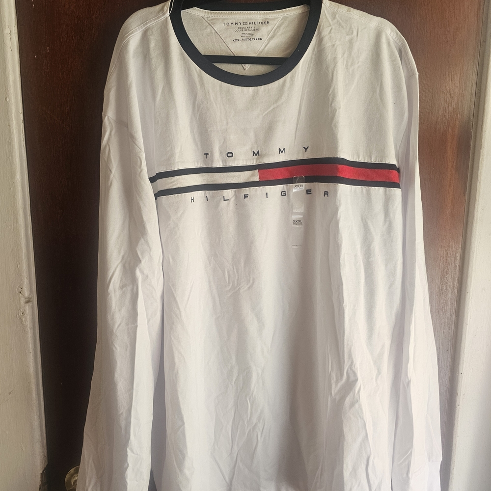 Tommy Hilfiger Red and White Long Sleeve Tee